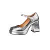 Zapatos Mary Jane Dorados y Plateados Estilo Francés para Mujer, Nuevos Zapatos de Tacón Grueso de Una Sola Pieza, Tacones Altos de Suela Gruesa, Tallas 32-46