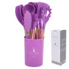 Juego de Utensilios de Cocina de Silicona, Juego de 12 Piezas de Utensilios de Cocina de Silicona Antiadherentes Resistentes al Calor, Libres de BPA, Juego de Cocina para Remover Espátula Volteador Cuchara Pinzas Batidor