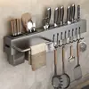 Estante de acero al carbono engrosado para cuchillos de cocina, estante de almacenamiento multifuncional para montaje en pared sin perforación, escurridor para palillos