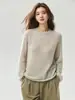 Estilo suave y relajado, suéter de manga larga, cuello redondo, manga raglán, corte holgado, mezcla de seda para mujer, perfecto como capa base