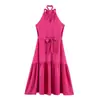 Para Comercio Exterior Transfronterizo Amazon 2026 Verano Nuevo Estilo Ceñidor de Cintura Color Sólido Corbata Lazo Tirantes Halter Vestido