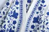 2021 Moda Primavera Europeia e Americana Atacado Casaco Bordado Porcelana Azul e Branca 1238