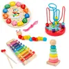 Arpa de ocho tonos para niños, reloj de enhebrar, torre arcoíris, cuatro juegos de platos con forma de columna, insecto giratorio, juguetes educativos para bebés al por mayor