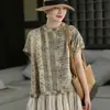 Camisa de Cáñamo, Camisa Estampada, Suéter Pullover Elegante de Manga Corta