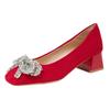 Zapatos de tacón alto de cuero genuino para mujer con lazo de pedrería, boca poco profunda, tacón grueso, Zapatos de Hada Francesa, Nuevo Modelo 2026, Zapatos de Piel de Oveja para Commuter