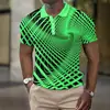 Camisa de manga corta para hombre con botones, estampado 3D de patrón geométrico, elegante camisa de botones con solapa