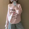 Sudadera Rosa con Diseño Americano Dulce y Picante Off-Shoulder para Mujer, Otoño 2025, Top Casual Holgado de Manga Larga