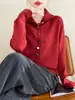 Suministro Directo de Fábrica Cárdigan de Cuello Alto Chaqueta para Mujer Otoño e Invierno Botón Colorido Tejido de Punto Top Corto Retro Elegante