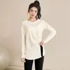 Top de manga larga para mujer, holgado, plisado, que cubre la cadera, adelgazante, de secado rápido, para yoga, correr, deportes, Pilates y fitness