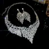Aretes Colgantes y Collar de Flor de Circonita Brillante Estilo Corte Europeo y Americano, Cadena Ligera de Lujo Nicho para Clavícula, Joyería Exquisita Transfronteriza