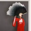 Abanico de Tinta Tradicional Danza Antigua Alargado Doble Cara Cuadrado para Adultos Twist Yangko Moran Gradiente Luna Solitaria Abanico