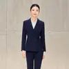 Conjunto de traje azul para otoño e invierno para mujer, atuendo formal profesional, traje de dama con pantalón, ropa de trabajo para exámenes de arte de transmisión y presentadores