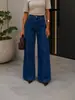 Bestseller transfronterizo: Jeans de tiro alto, diseño tridimensional con abertura, corte holgado, pierna recta y largo hasta el suelo para mujer, de TikTok y Amazon
