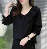 Nuevo top versátil de otoño de color liso, ajuste ceñido, manga larga, con cuello redondo de encaje, blusa elegante y moderna con cordón