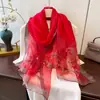 Lenço de Seda Bordado de Luxo para Mulheres, Xale Fino de Primavera e Outono, Lenço Bordado Elegante e Fashion, Estilo Versátil