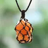 Joias Europeias e Americanas Pedra Bruta Bolsa de Rede Pingente Cristal Ágata Pedra Pedra Multicolorida Regras Colar de Cristal Morango Tecido à Mão
