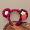 Diadema rosa peluda con dibujo de oso fresa, linda diadema para lavarse la cara, banda para el cabello, nueva horquilla para celebridades de Internet, tocado con horquilla