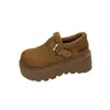 Zapatos de algodón casuales retro de nueva temporada para mujer, con forro de pelo cálido, que aumentan la altura, engrosados, estilo 2026, suela gruesa, invierno