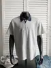 Camisa Polo de Patchwork Estilo Old Money Hombro Recto Manga Corta para Hombre, Camiseta de Cuello Campana de Gama Alta Fresca y Elegante, Retro Americano de Peso Pesado Manga Media