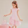Vestido de Verano para Niñas 2025 Nuevo Cuello Dulce de Flores Falda de Malla Estilo Francés para Niños Grandes con Vuelo Falda de Princesa