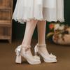 Salto Alto Mary Jane Feminino 2025 Novo Primavera Salto Grosso Xiuhe Vestido de Casamento Duas Formas Sapatos de Casamento Sapatos de Noiva Sapatos de Madrinha