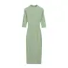Vestido de Punto de Manga Media Estilo Francés para Mujer, Temperamento, Favorecedor de la Figura, Cintura Ceñida, Ajustado a la Cadera, Adelgazante, Para el Trabajo, Largo de Rodilla, Falda Midi