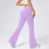 Pantalones de yoga acampanados acanalados transfronterizos para mujer, estilo europeo y americano, de cintura alta, control de abdomen, pierna ancha, pantalones deportivos de yoga para fitness