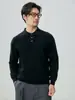 Suéter de cachemira 100% pura para hombre con cuello polo, suéter de punto pullover de manga larga, camisa base lisa color sólido para negocios casual