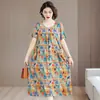Talla Extra Grande 100kg Edad Media y Adulto Mayor Algodón Seda Elegante Vestido Suelto Plus Talla Grande Vestido de Madre Falda Petite
