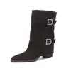 Botines de moda estilo británico de 7 cm, estilo chica hot, nuevo modelo otoño e invierno 2026, punta fina, tacón grueso, botas vaqueras casuales hasta la rodilla