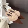 Pantuflas de Peluche con Punta Aguda Estilo Coreano para Mujer, Uso en Exteriores, Nuevo Estilo Otoño/Invierno 2026, Estilo Wanwan, Con Felpa Adentro, Tacón Grueso, Punta Cerrada, Pantuflas de Algodón