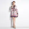Comercio Exterior Vestido de Moda con Solapa para Mujer Primavera Temprana 2023 Manga Larga Estampado Retro Cintura Alta Vestido de Corte A