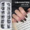 Rinestones Mixtos para Uñas de 12 Compartimentos, Rinestones con Forma de Diamante y Forma Irregular, Rinestones Planos con Forma de Mariposa y Espiga de Trigo Blanca, Decoraciones para Uñas, Rinestones de Cristal