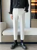 Pantalones Trendy de Hombre para Primavera Estilo Coreano Ajustados Rectos Casuales Tallas Grandes de Negocios Pantalones Largos de Nueve Puntos Pantalones de Traje Estilo Británico