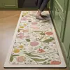 Tapete de Cozinha Estilo Retrô Floral Simples, Tapete de Chão Absorvente de Água e Óleo de Terra de Diatomáceas Anti-Manchas, Tapete de Entrada Resistente a Manchas e Fácil de Cuidar