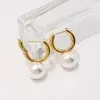 [18] Pendientes de perlas estilo palacio retro simple europeo y americano pendientes de concha geométrica estilo socialité elegante