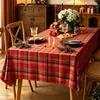 Toalha de mesa xadrez retrô de Natal, toalha de mesa retangular de poliéster estilo americano, com bordas franzidas e padrão xadrez, criando uma atmosfera festiva para uso doméstico