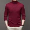 Suéter Gola Alta Masculino Moda Nova, Anti-Pilling, Moderno, Versátil, Cor Sólida, Tricô de Manga Longa, Camiseta de Segunda Pele Masculina