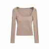 Camiseta Asimétrica Pure Desire Hot Girl Design para Mujer 2025 Nuevo Estilo Hombro Descubierto Exponiendo Clavícula con Almohadillas en el Pecho Manga Larga Top Interior
