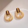 Pendientes de Aguja de Plata 925 Lujo Ligero Gama Alta Esmalte Goteo de Aceite Pendientes para Mujer Nicho Elegantes Huecos Geométricos Pendientes Pendientes