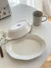 Plato de Cena Occidental de Cerámica con Relieve de Encaje Estilo Ins Francés Plato para Cena de Filete