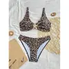Maiô Feminino com Estampa de Leopardo Floral Europeu e Americano 2026 Novo Modelo Aliexpress Biquíni Sexy com Amarração Roupa de Banho Biquíni