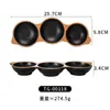 Plato con sabor a melamina, de plástico negro, de dos compartimentos, plato de acompañamiento de tres compartimentos, olla caliente al estilo coreano, plato para salsa para mojar, condimento para barbacoa, comercial