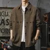 Chamarra estilo camisa de trabajo negra para hombre, nuevo top casual para hombre otoño 2026, chamarra estilo americano con cuello de solapa