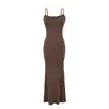 Vestido Largo Sexy de Tirantes Finos Estilo Europeo y Americano G016 con Copas, Vestido Bodycon Ajustado de Canalé