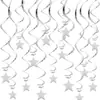 Ornamento Espiral de Estrela Pentagonal Dourado Prateado para Pendurar Decoração Giratória com Tira de Flor para Aniversário Infantil Casamento Festa