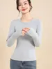 Camiseta básica feminina de cor sólida com gola redonda, macia e amiga da pele, elástica, modeladora, adequada para o trabalho, pode ser usada como camada externa, top de malha