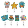 Porta-insignias de acrílico con purpurina, temática oceánica, de venta caliente transfronteriza, fácil de jalar, porta-identificación divertido, decoración de etiqueta de nombre retráctil