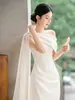 Vestido de Gala Francés para Mujer Vestido de Princesa Satén Vestido de Boda Adelgazante Sensación de Alta Gama Vestido Blanco Vestido para Ceremonia de Compromiso Vestido de un Hombro