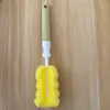 Escova de copo de esponja cor macaron para uso doméstico, cabo longo, destacável, para limpar copos de água, copos de chá, mamadeiras, com cabeças de escova substituíveis